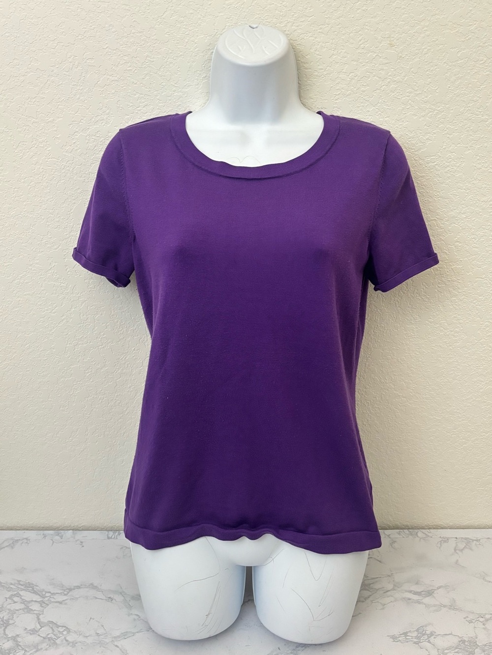 Jones New York Collection Purple Short Sleeve Silk Shirt Womens Sz S Pullover